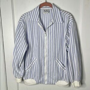 Koret S Seersucker Lavender White Striped Jacket Blazer Top Zip Up Pastel Vtg